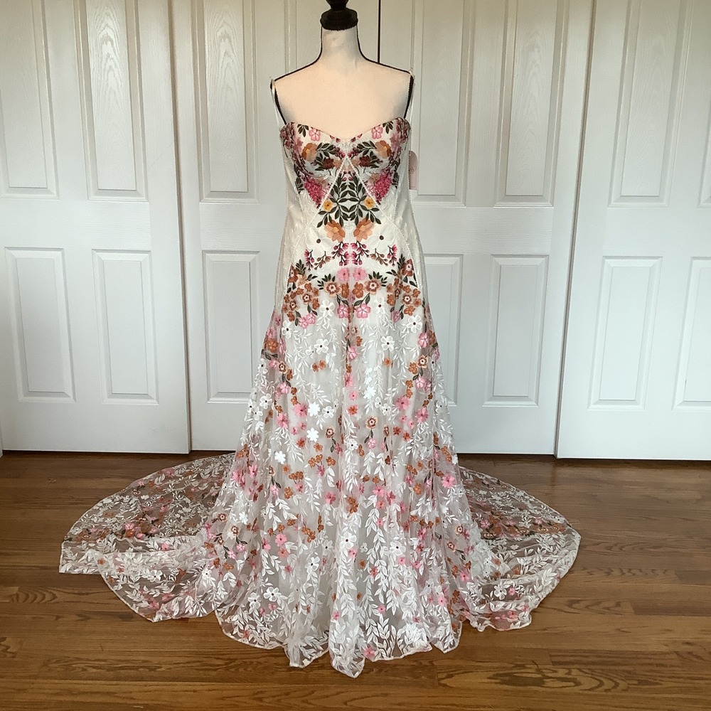 Rue De Seine Cora Meadow Floral Embroidered Wedding Gown White UK‎ 14 US 10 NWT